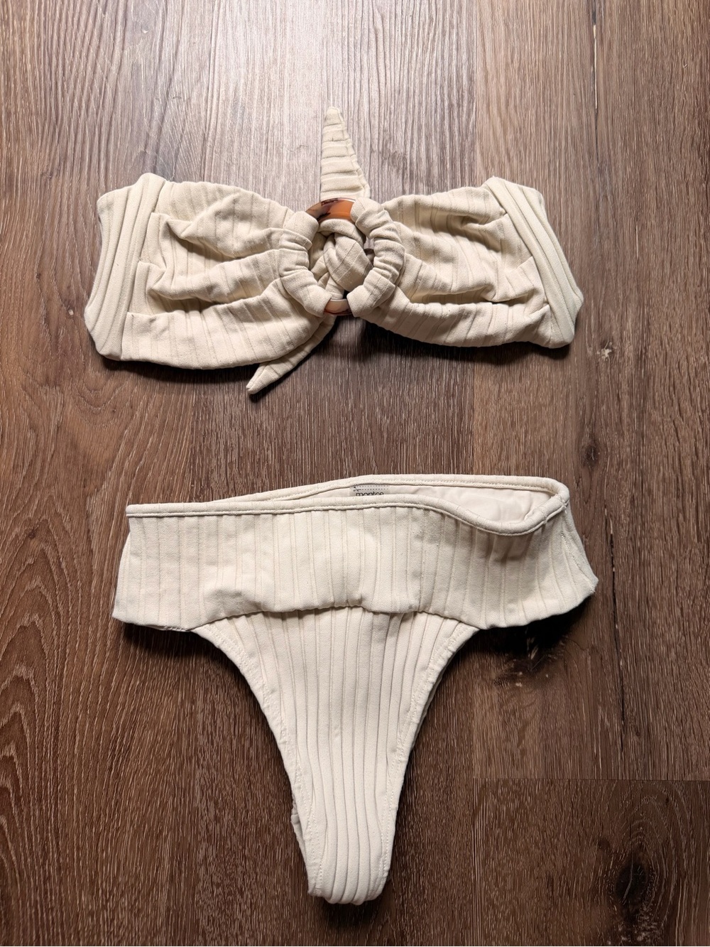 Montce Cream Ribbed Bikini Top with Center Ring